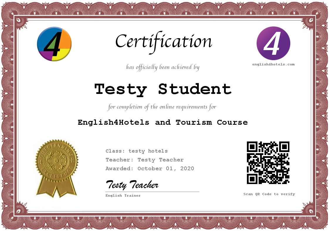 English for Hotels and Tourism Certificate